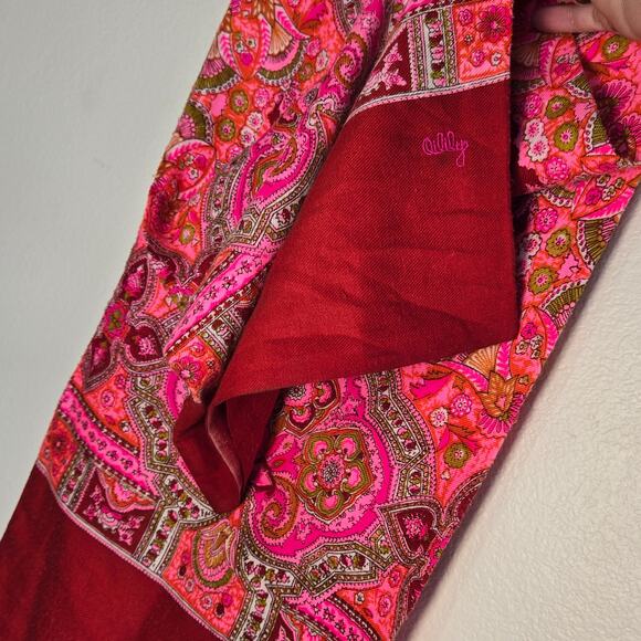 Vintage Oilily Paisley Scarf – Hot Pink & Burgundy Boho Mod Print 11.5” x 52” - Picture 2 of 4